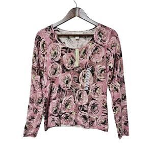 Mainbocher Pure Cashmere Sweater Size S Pink Floral Rose Romantic Granny Casual